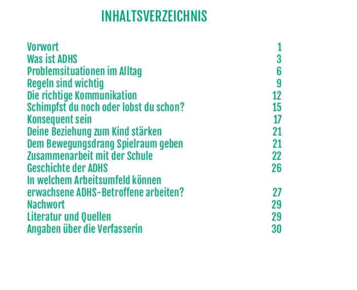 Inhaltsverzeichnis ADHS Buch Inhaltsverzeichnis ADHS Buch