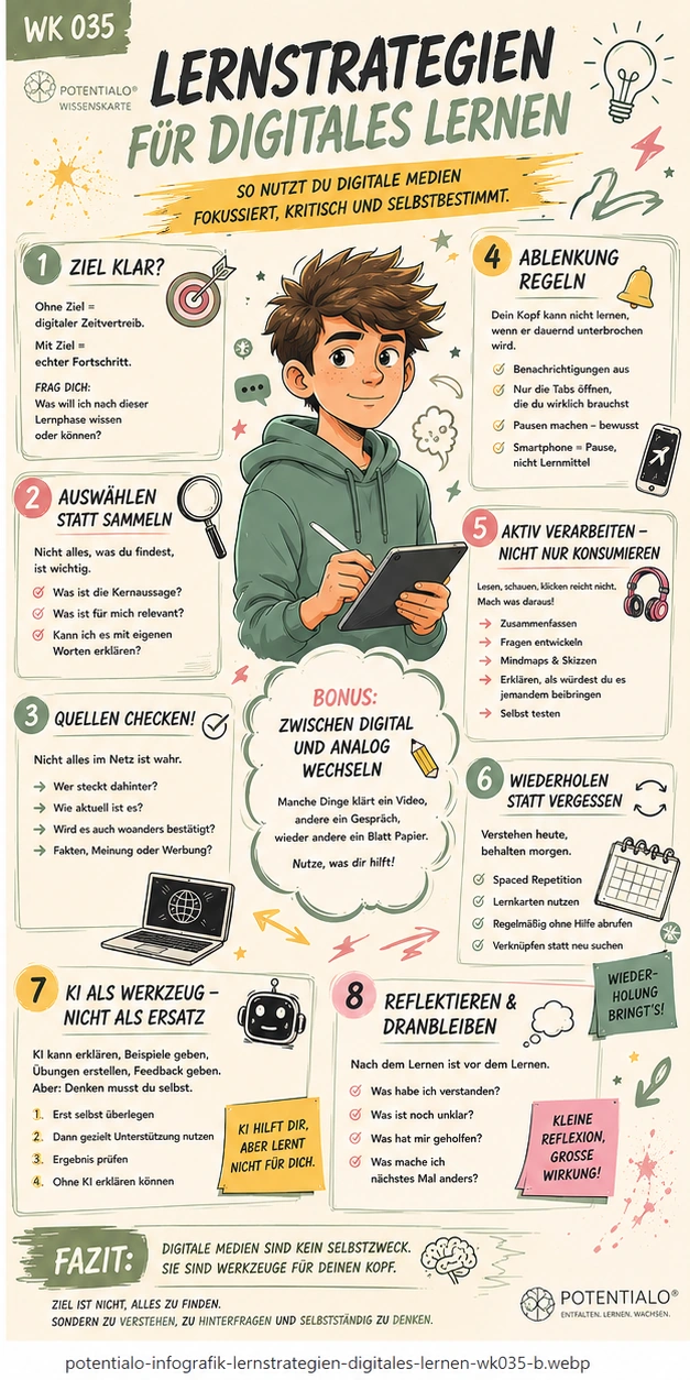 POTENTIALO® Infografik: Lernstrategien für digitales Lernen